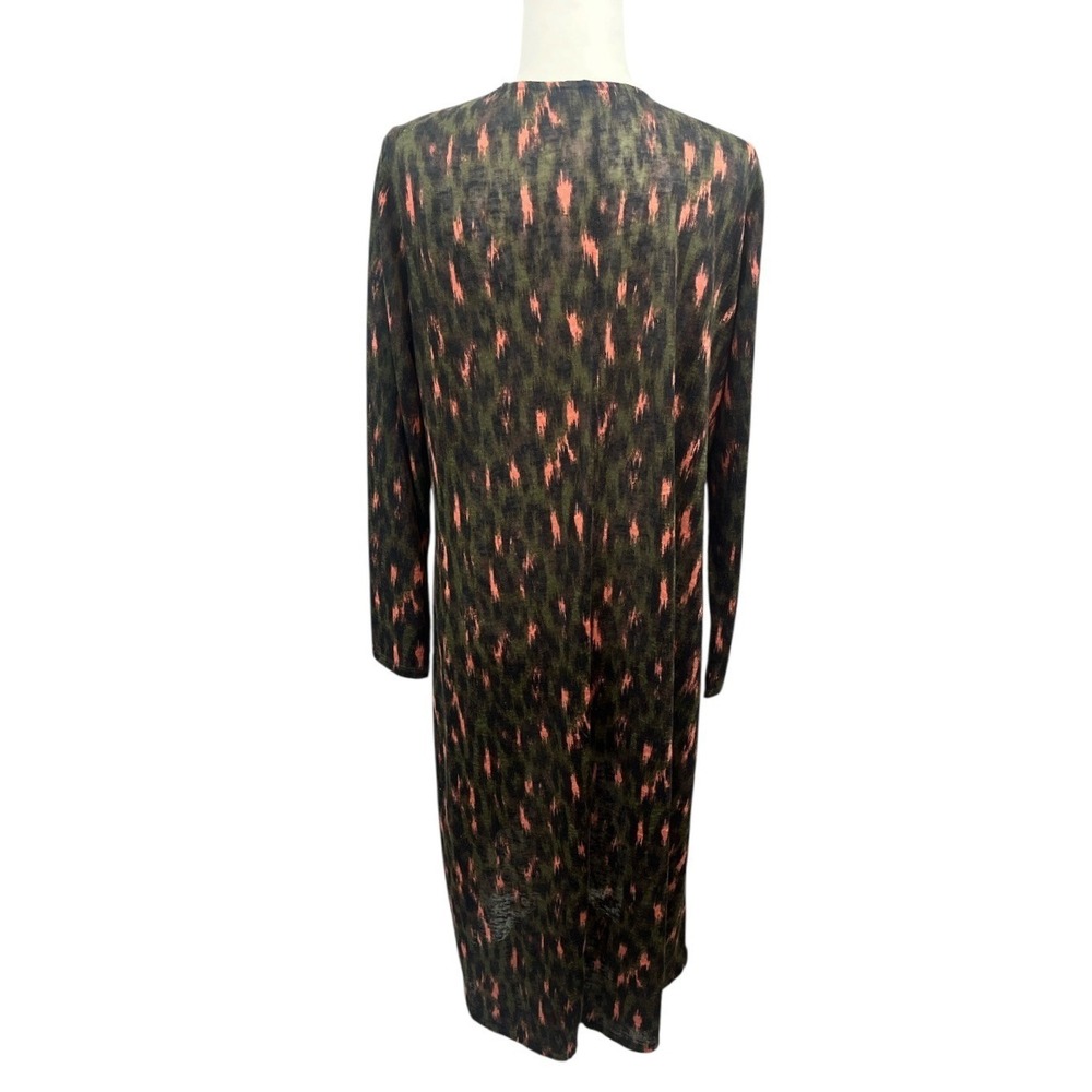 G by Giuliana Large Olive Green Coral Ikat Print Open Front Duster Cardigan - Picture 2 of 7